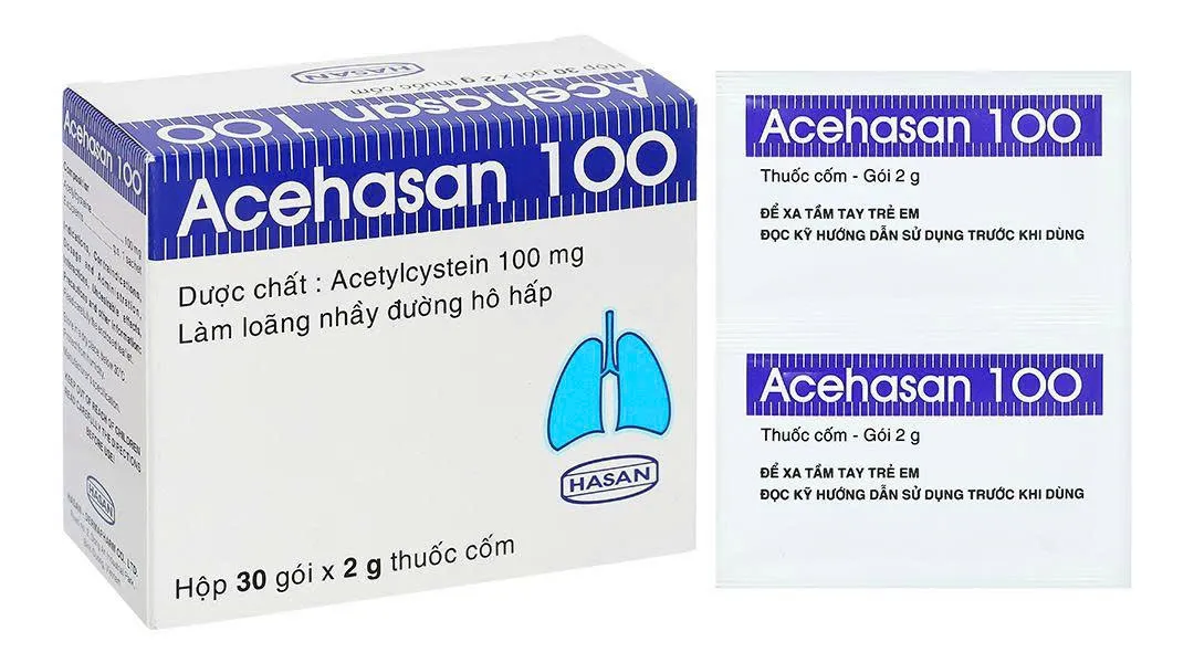 Acehasan 100mg Hasan (H/30g) - Làm loãng đờm trong các bệnh phế quản - phổi cấp và mãn tính 